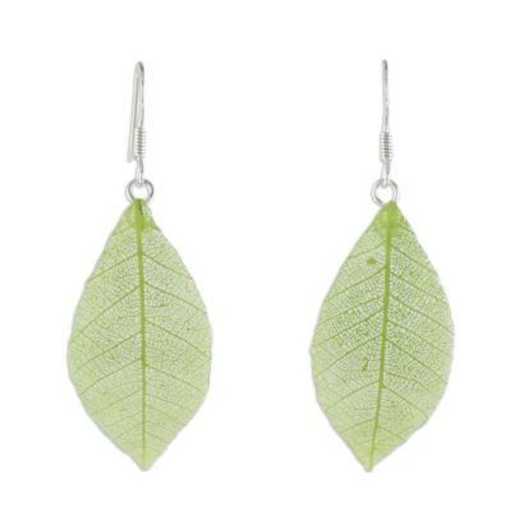 Novica Natural Leaf Dangle Earrings in Sap Green